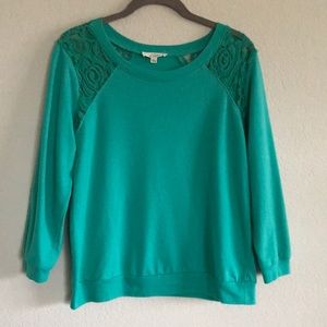Teal Lace Cutout Sweatshirt